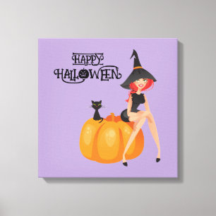 Halloween Cute Spooky Whimsical Witch Purple Canvas Print