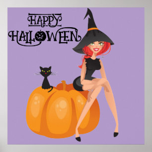 Halloween Cute Spooky Whimsical Witch Purple Poster