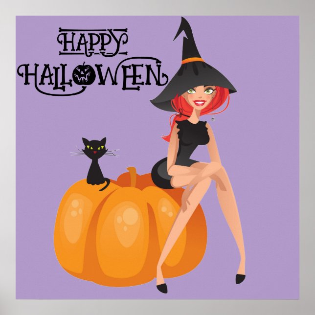 Halloween Cute Spooky Whimsical Witch Purple  Poster (Front)