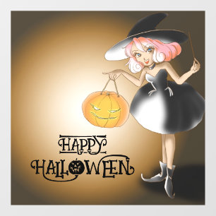 Halloween Cute Spooky Whimsical Witch Purple  Window Cling