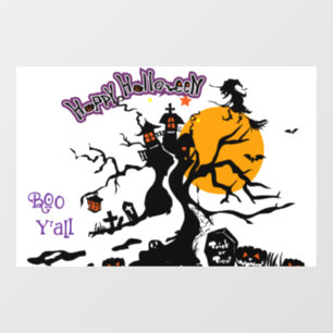 Halloween Cute Spooky Whimsical Witch White Window Cling