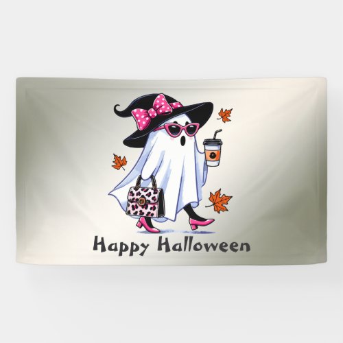 Halloween Cute Stylish Witch Ghost Coffee Cup Banner