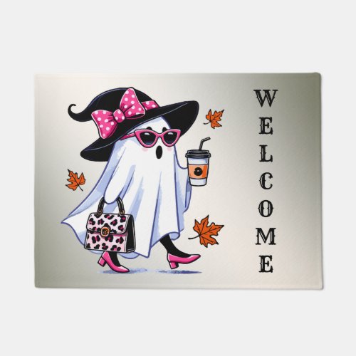 Halloween Cute Stylish Witch Ghost Coffee Cup Doormat