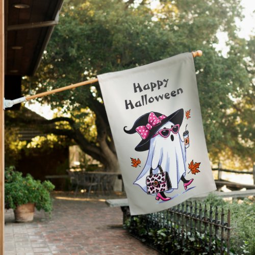 Halloween Cute Stylish Witch Ghost Coffee Cup House Flag