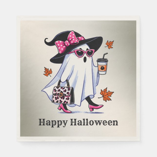 Halloween Cute Stylish Witch Ghost Coffee Cup Napkins (Front)