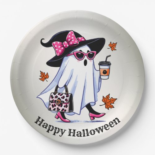 Halloween Cute Stylish Witch Ghost Coffee Cup Paper Plates