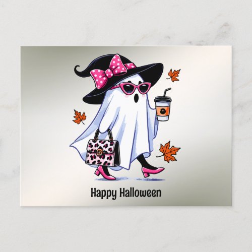 Halloween Cute Stylish Witch Ghost Coffee Cup Postcard