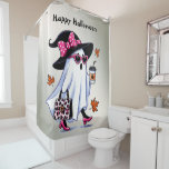 Halloween Cute Stylish Witch Ghost Coffee Cup Shower Curtain<br><div class="desc">Halloween Cute Stylish Witch Ghost Coffee Cup Shower Curtain. Unique,  beautiful,  stylish design. Easy to be personalized. Font style,  size and colors can be changed. Matching items are available.</div>