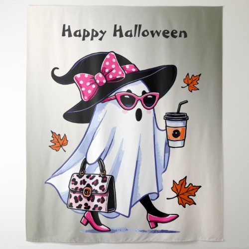 Halloween Cute Stylish Witch Ghost Coffee Cup Tapestry