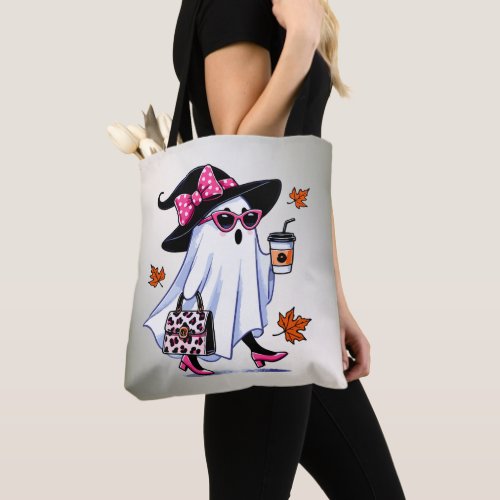 Halloween Cute Stylish Witch Ghost Coffee Cup Tote Bag