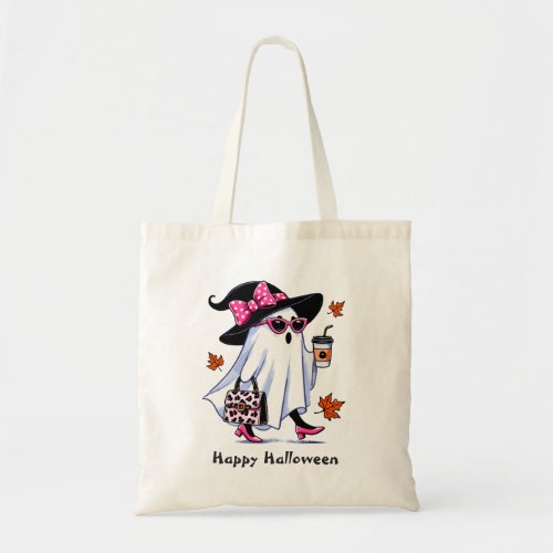 Halloween Cute Stylish Witch Ghost Coffee Cup Tote Bag