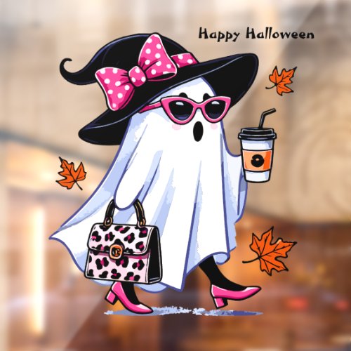 Halloween Cute Stylish Witch Ghost Coffee Cup Window Cling