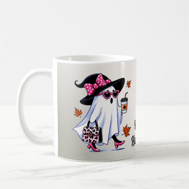 Halloween Cute Stylish Witch Ghost Sunglasses Coffee Mug (Left)