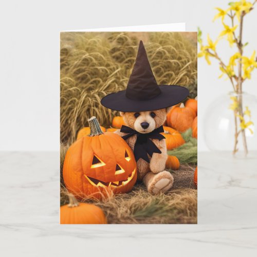 Halloween Cute Teddy Bear and Jack O Lantern  Card