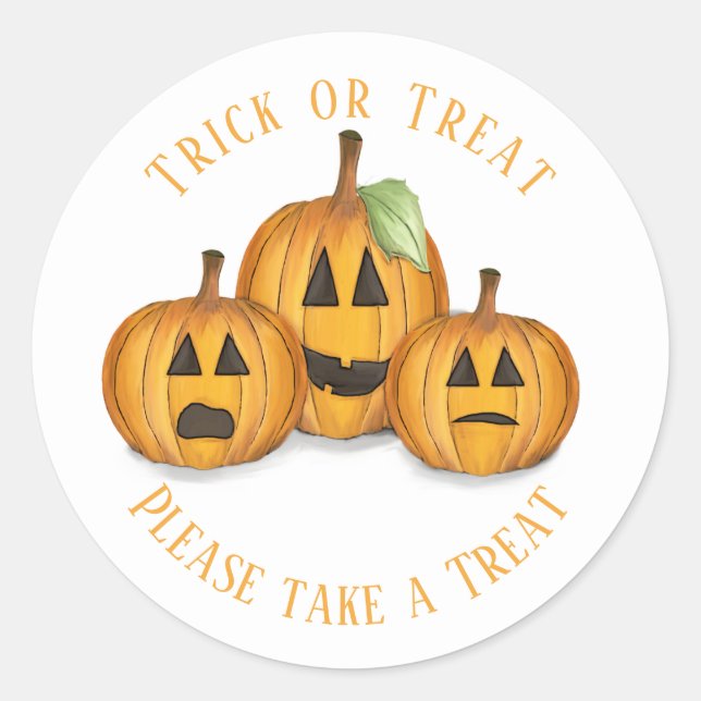 Halloween Cute Treat Favor Pumpkin Whimsical  Classic Round Sticker (Front)