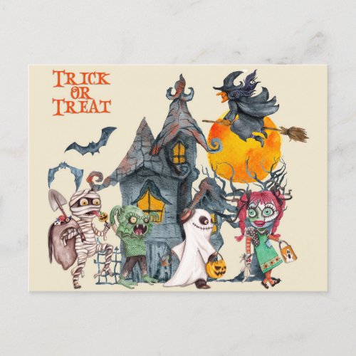 Halloween Cute Trick or Treat Creatures Postcard