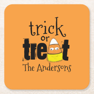 Halloween Cute Trick or Treat Funny Candy Corn Square Paper Coaster