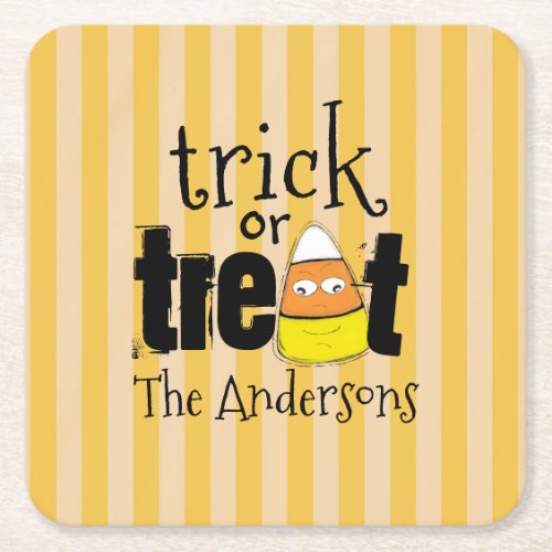 Halloween Cute Trick or Treat Funny Candy Corn Square Paper Coaster