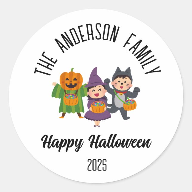 Halloween Cute Trick or Treat Personalized Name Classic Round Sticker (Front)