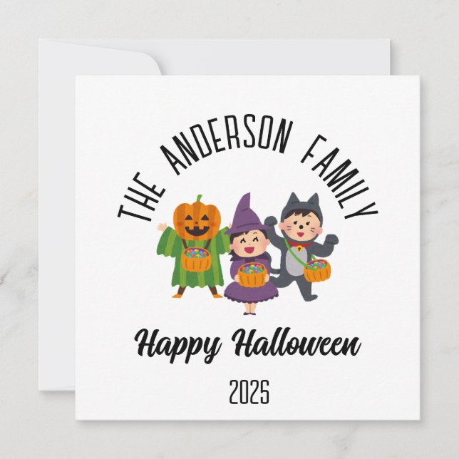 Halloween Cute Trick or Treat Personalized Name Holiday Card (Front)