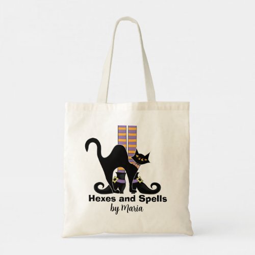 Halloween Cute Trick Or Treat Whimsical Black Cat Tote Bag