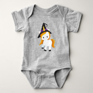 Halloween, Cute Unicorn, Magic Unicorn, Witch Hat Baby Bodysuit