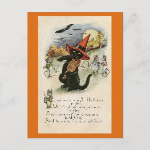 Halloween Cute Vintage Black Cat Mouse Poem Postcard