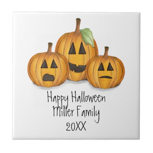 Halloween Cute Whimsical Pumpkins Jack O Lanterns Ceramic Tile