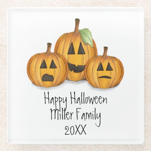 Halloween Cute Whimsical Pumpkins Jack O Lanterns Glass Coaster