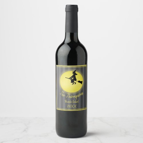 Halloween Cute Whimsical Spooky Witch Moonlight  Wine Label