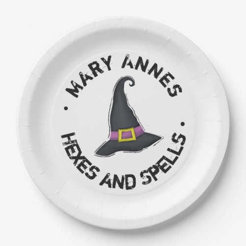 Halloween Cute Whimsical Witch Hat Typography Paper Plates