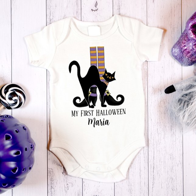 Halloween Cute Whimsical Witch Shoes Black Cat Baby Bodysuit (Creator Uploaded)