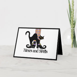 Halloween Cute Whimsical Witch Shoes Black Cat Card