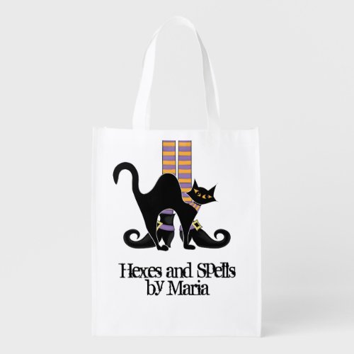 Halloween Cute Whimsical Witch Shoes Black Cat Grocery Bag