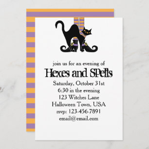 Halloween Cute Whimsical Witch Shoes Black Cat Invitation