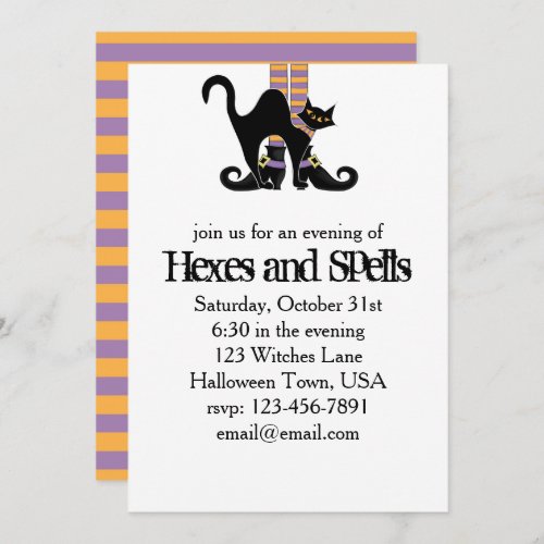 Halloween Cute Whimsical Witch Shoes Black Cat Invitation