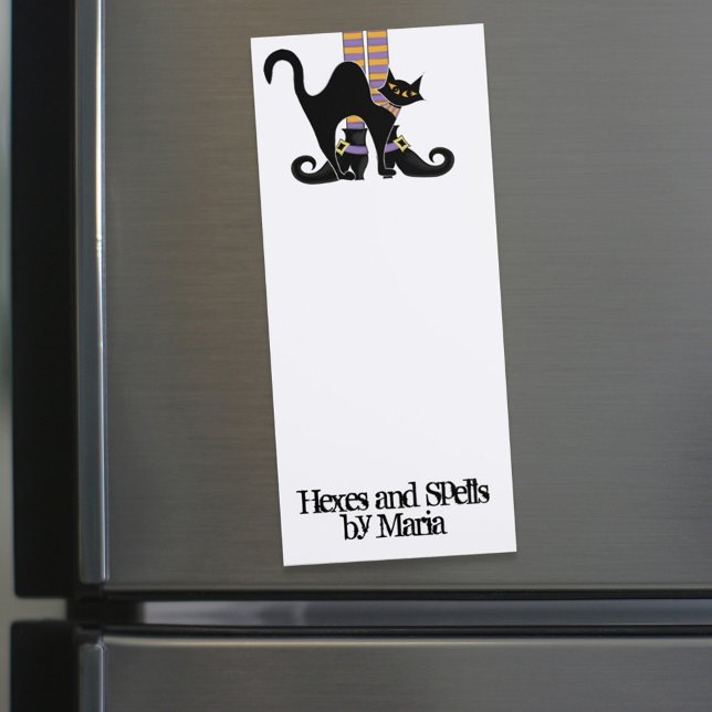 Halloween Cute Whimsical Witch Shoes Black Cat Magnetic Notepad (Creator Uploaded)