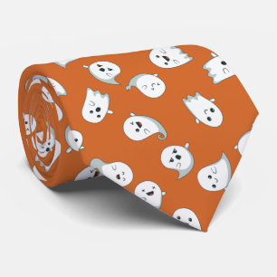 Halloween Cute White Ghosts on Orange Pattern Neck Tie