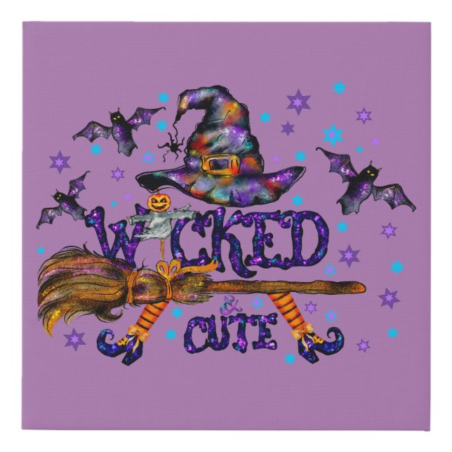 Halloween Cute Wicked Witch Faux Canvas Print (Front)