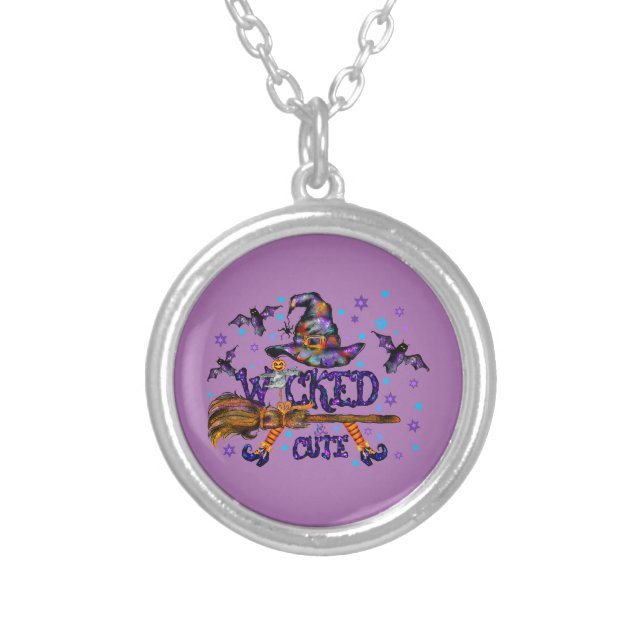 Halloween Cute Wicked Witch Silver Plated Necklace (Front)