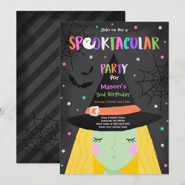 Halloween Cute Witch Birthday Party Spooktacular Invitation (Front/Back)