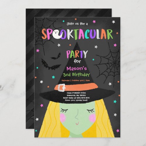 Halloween Cute Witch Birthday Party Spooktacular Invitation