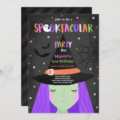 Halloween Cute Witch Birthday Party Spooktacular Invitation