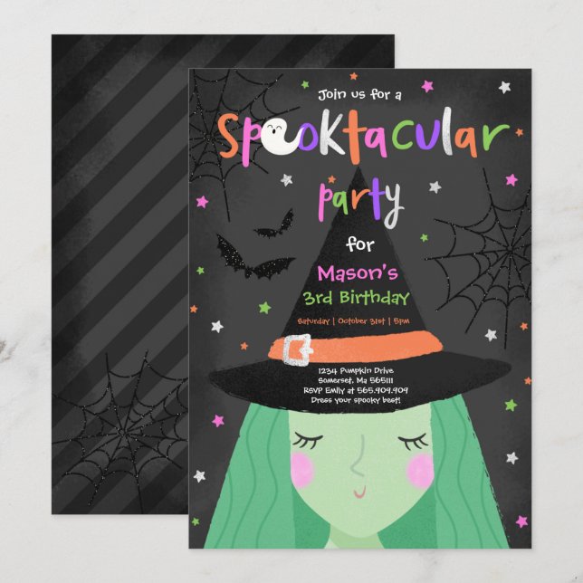 Halloween Cute Witch Birthday Party Spooktacular Invitation (Front/Back)