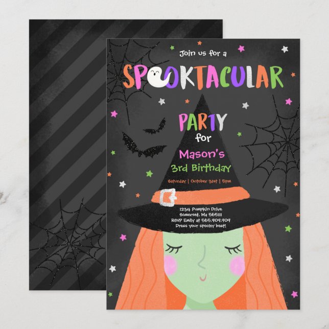 Halloween Cute Witch Birthday Party Spooktacular Invitation (Front/Back)