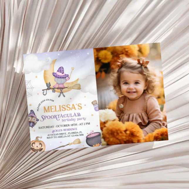 Halloween Cute Witch Birthday Spooktacular Party Invitation | Zazzle