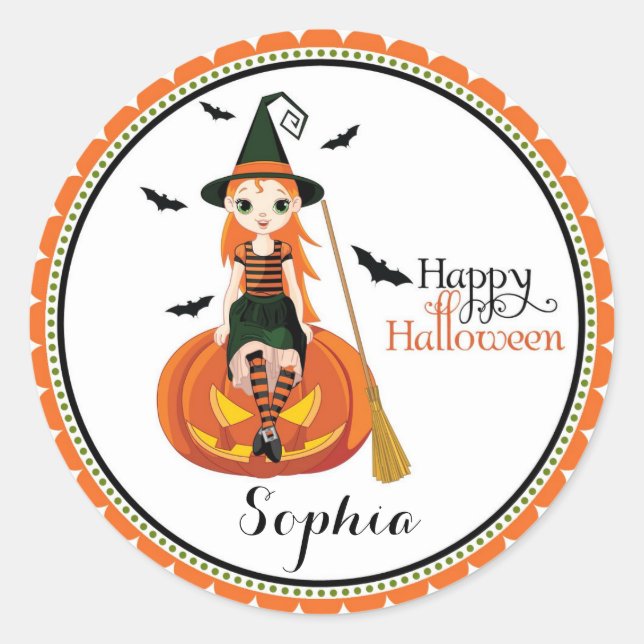 Halloween cute witch goodie bag favor stickers (Front)