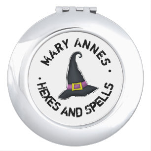 Halloween Cute Witch Hat Funny Typography Compact Mirror