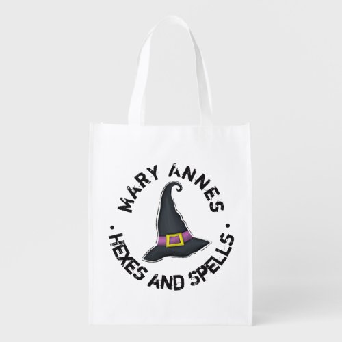 Halloween Cute Witch Hat Funny Typography Grocery Bag