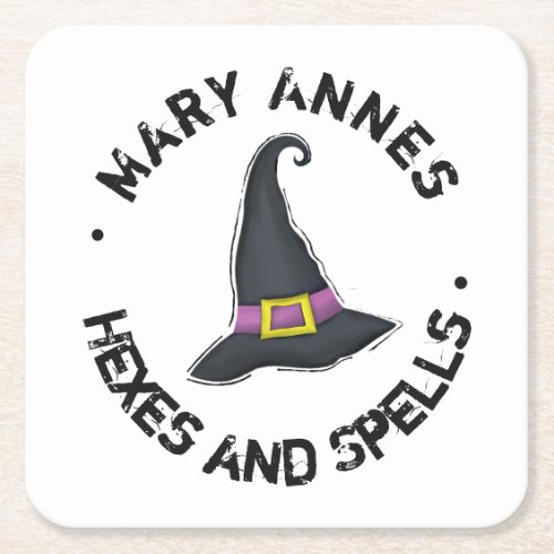 Halloween Cute Witch Hat Funny Typography Square Paper Coaster